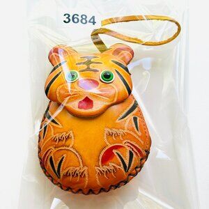 3684 HANDMADE LEATHER TIGER COIN PURSE WALLET